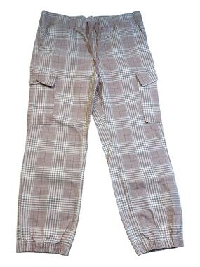 Tinseltown Pink Plaid Cargo Jogger Pants Large High Rise Pull On Y2K EUC